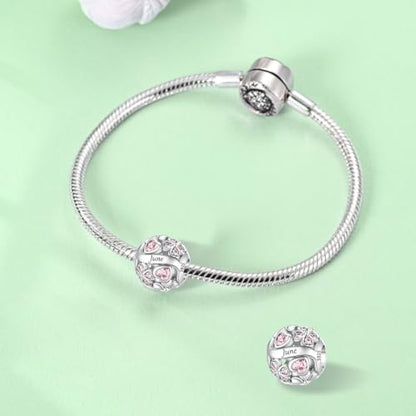 925 Sterling Silver Lucky Clover Birthstone Charms for Bracelets Dangle Pendant with 5A Cubic Zirconia Compatible Pandora Bracelets, Ladies Birthday Gift - style: 6-June