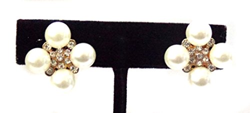Clip-on Earrings Faux Pearl and Crystal Gold tone Backing Clip Earrings 0.75 inch