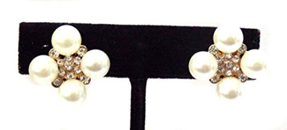 Clip-on Earrings Faux Pearl and Crystal Gold tone Backing Clip Earrings 0.75 inch
