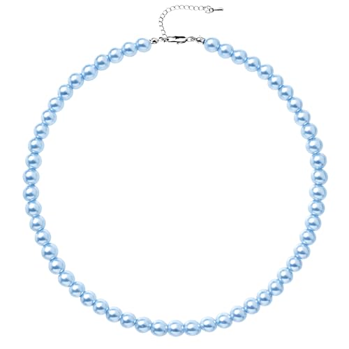 BABEYOND Round Imitation Pearl Necklace Wedding Pearl Necklace for Brides - color: Baby Blue, size: 8mm