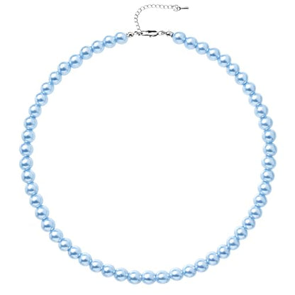 BABEYOND Round Imitation Pearl Necklace Wedding Pearl Necklace for Brides - color: Baby Blue, size: 8mm