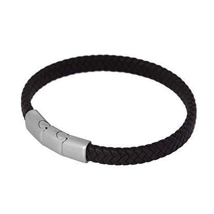 Geoffrey Beene Men's Braided Genuine Leather Bracelet with Stainless Steel Closure - color: Brown, Silver
