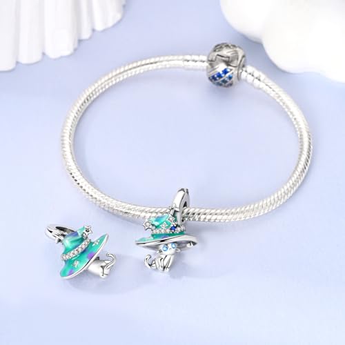 LNQOBU 925 Sterling Silver Charms Color-changing Chameleon Dangle Charm Beads Glow in the Dark Charme fits Pandora Bracelets and Necklace Jewelry Gift for Women - style: The cat's hat can glow