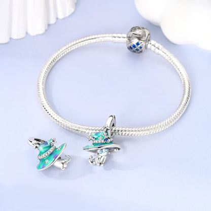LNQOBU 925 Sterling Silver Charms Color-changing Chameleon Dangle Charm Beads Glow in the Dark Charme fits Pandora Bracelets and Necklace Jewelry Gift for Women - style: The cat's hat can glow