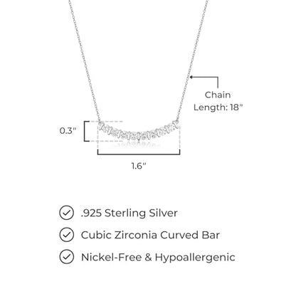 MORGAN & PAIGE .925 Sterling Silver Rhodium Plated Bar Designs Cubic Zirconia Necklace - Elegant and Dainty Sterling Silver Necklace for Women, Jewelry Gift for Her 16" with 2" Extension