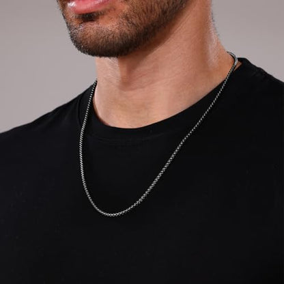 Square Rolo Chain Necklace Stainless Steel Round Box Necklace for Men Women/2mm-7mm/16Inch-36Inch - color: Stainless Steel-Black, size: 24 Inches, style: 2 mm width