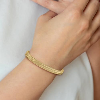 Chisel Yellow IP-Plated Mesh Cuff Bangle in Stainless Steel, 6mm