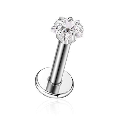 Gabry&jwl 4Pcs Lip Studs/Ear Studs Internally Threade 16G Titanium Steel CZ Labret Studs Tragus Cartilage Helix Lobe Stud Earrings Monroe Medusa Lip Piercing,6-8mm Bar Length,4 Styles