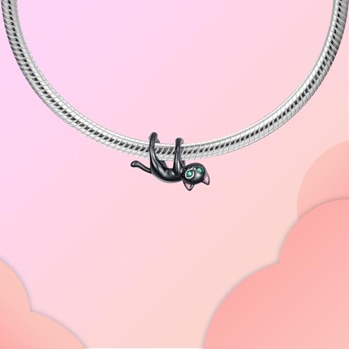 Family Love Mother Daughter Grandma Charm 925 Sterling Silver fits Bracelets Necklace Pendant Bead Charms Jewelry Gift for Women Family Friends - color: Halloween Black Cat Charm