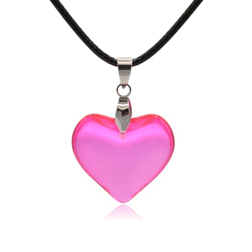 Large Red Semi-Transparent Solid Glass Heart Pendant Necklace - style: Small Pink