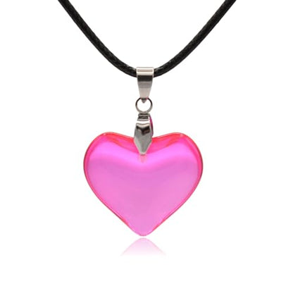 Large Red Semi-Transparent Solid Glass Heart Pendant Necklace - style: Small Pink