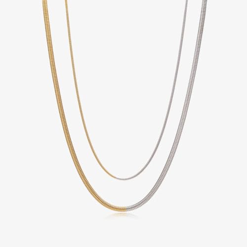 Waterproof Mixed Metal Necklace | Waterproof Jewelry | 18K Gold Plated | Modern PVD coating | Two Tone Necklace | Snake Chain Gold and Silver | Necklace Chain | Dainty Jewelry