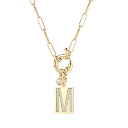 Mint & Lily Gold Initial Necklace for Women – 18K Gold Plated 24” Paperclip Chain with Sparkling Letter Pendant | 18K Gold Plated Personalized Letter Charm w/ Cubic Zirconia, Paperclip Chain, Tarnish-Resistant, Dainty Jewelry Gift for Her - style: Letter: