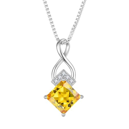 Infinity Necklace 925 Sterling Silver Princess Cut Pendant Birthstone Jewelry for Women - color: Yellow
