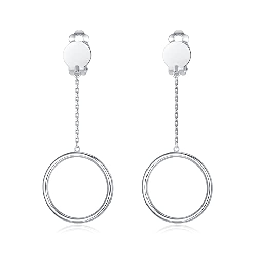 1 inch Hoop Dangle Style Clip On Earrings for No Pierced Ears - color: silver