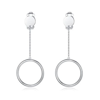 1 inch Hoop Dangle Style Clip On Earrings for No Pierced Ears - color: silver
