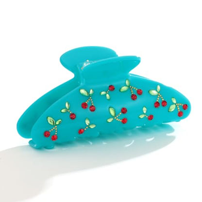 LILIE&WHITE Blue Acrylic Hair Clips For Women Cherry Hair Clip Claw | With The Rhinestone Pattern In Red Cherry Strong Hair Fix Hair Clips Jewelry Fashion Gift For Women Hair Accessory - color: HC21221D