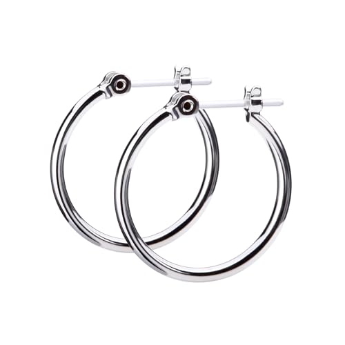 LOKUMI Resin Post Hoop Earrings | Hypoallergenic & Nickel-Free | Made in Japan | Available in 6 sizes and 3 finishes: Silver, 24K Gold, and Pink Gold - color: 20mm silver plated