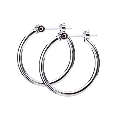 LOKUMI Resin Post Hoop Earrings | Hypoallergenic & Nickel-Free | Made in Japan | Available in 6 sizes and 3 finishes: Silver, 24K Gold, and Pink Gold - color: 20mm silver plated