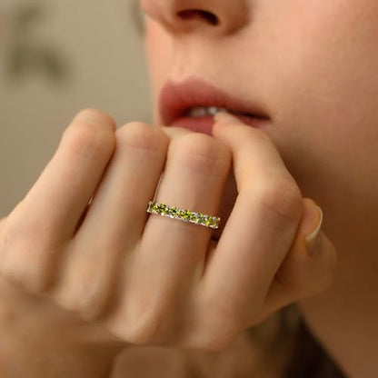 3.5mm Stackable Rings S925 Sterling Silver Created Birthstone & Cubic Zirconia Ring for Women Wedding Bands Anniversary Birthday Jewelry Size 6 to 10(with Box) - color: 08-Created Peridot-Aug