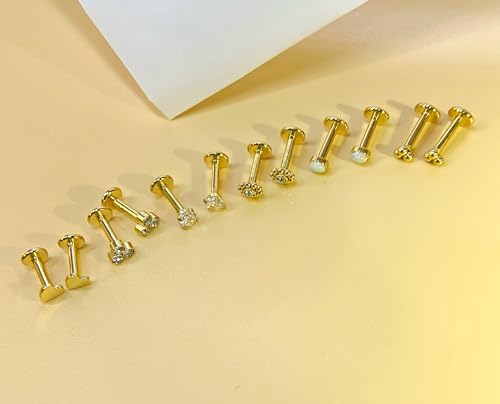 16G Monroe Lip Piercing Jewelry Labret Studs Tragus Hoop Earrings Nose Piercing Flat Back Helix Earring - color: gold, size: 18G*6mm