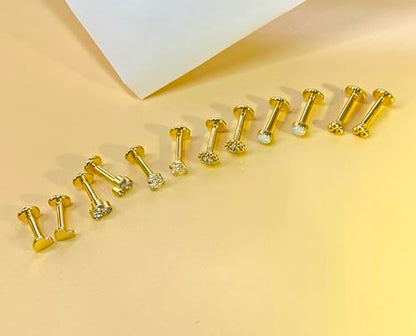 16G Monroe Lip Piercing Jewelry Labret Studs Tragus Hoop Earrings Nose Piercing Flat Back Helix Earring - color: gold, size: 18G*6mm