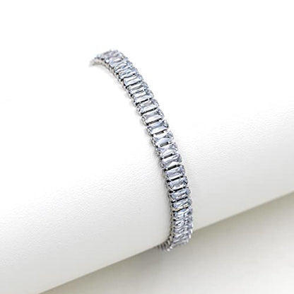 Uloveido Classic Emerald Cut Rectangular Cubic Zirconia Eternity Tennis Bracelet Adjustable for Women Y1788 - color: Platinum-white