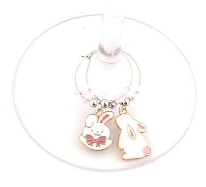 Pixie Easter Wine Charms – Set of 6 Bunny Rabbit Glass Markers, Easter Gifts, Spring Party Favors, Table Decor, Wine Glass Identifiers