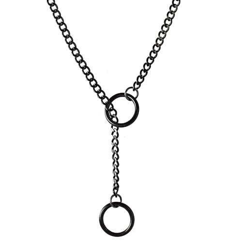 Slip Chain Choker for Women Handmade Black Stainless Steel Cuban Chain Chunky Moon Bat Raven Skull Pendant Gothic Punk Rock Collar Adjustable Lariat Y Necklace for Men - style: Black O-ring