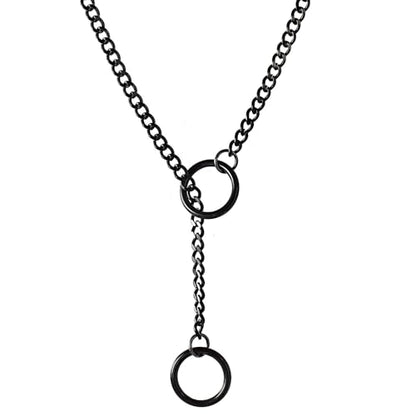Slip Chain Choker for Women Handmade Black Stainless Steel Cuban Chain Chunky Moon Bat Raven Skull Pendant Gothic Punk Rock Collar Adjustable Lariat Y Necklace for Men - style: Black O-ring
