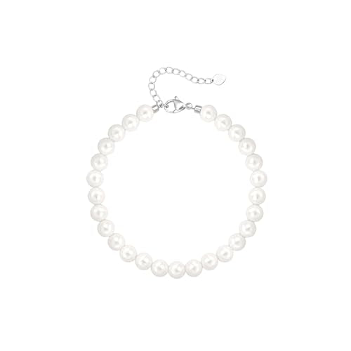 POTESSA Healing Stone Beaded Bracelets for Women Semi-Precious Gemstones Bracelets Pearl Beaded Bracelet Adjustable Strand Bracelets 6MM - color: Pearl