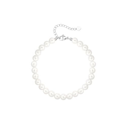 POTESSA Healing Stone Beaded Bracelets for Women Semi-Precious Gemstones Bracelets Pearl Beaded Bracelet Adjustable Strand Bracelets 6MM - color: Pearl