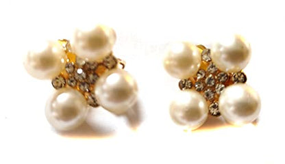 Clip-on Earrings Faux Pearl and Crystal Gold tone Backing Clip Earrings 0.75 inch