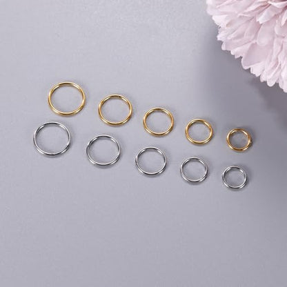 10Pcs 18G 20G Surgical Steel Nose Rings Hoops for Women Men Hinged Seamless Clicker Nose Hoops Cartilage Helix Tragus Daith Sleeper Earrings Hoop Hypoallergenic Nose Piercing 6/7/8/9/10MM - color: silver and gold, size: 20G