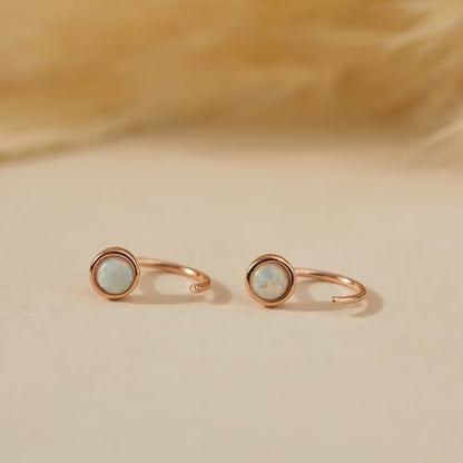 CHIC & ARTSY 925 Sterling Silver Half Hoop Earrings for Women, Dainty Huggie Hoops with Synthetic Opal, Moonstone, CZ & Gemstones, Lightweight Comfort Fit Everyday Elegant Jewelry - color: Synthetic Opal/Rose Gold Plated Silver