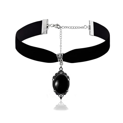Gothic Black Velvet Goth Choker Necklace for Women,Cameo Black Choker Crow Skull Pendant Necklace Vintage Collar Skull Necklace Gothic Jewelry - style: Black