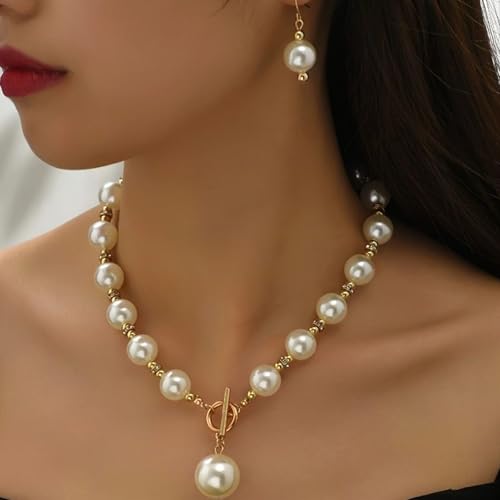 Elegant Minimalist Faux Pearl Jewelry Set for Women - 3-Piece Classic Stud Earrings, Necklace & Bracelet, Timeless Beaded Set for Daily Wear & Special Occasions