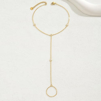 Toe Ankle Bracelets for Women Waterproof, 18K Gold Plated Pearl Anklet Dainty Layered Pearl Daisy Tassel Cubic Zirconia Star Adjustable Link Chain Anklets, Summer Beach Boho Foot Jewelry - style: Y-4 Round CZ Anklet