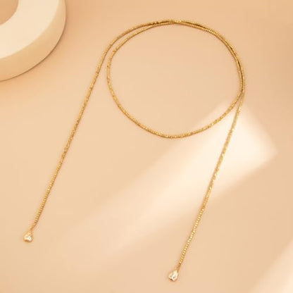 Long Pearl Necklaces for Women Layer Lariat Tie Necklace Adjustable Long Beaded Y Drop Choker Necklacess Bohemian Beach Wedding Party Jewelry Gifts - color: A-Gold