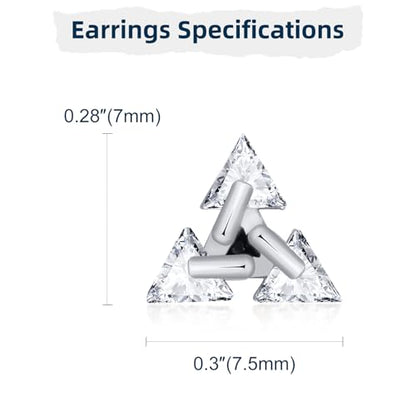 Unisex Geometric Triangle Stud Earrings, Stainless Steel Minimalist Cubic Zirconia Pierced Post Earrings for Men Women - style: Three Zircons-Sliver