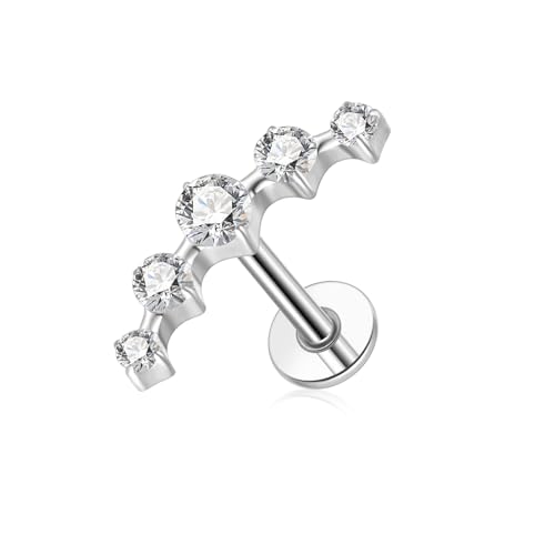 G23 Titanium Flat Back Earrings Studs 20g 18g 16g F136 Titanium Labrets Press Fit Threadless Push In Dainty Cartilage Helix Conch Lobe Lip Tragus Piercing Jewelry Push Back - style: 5 stud-clear