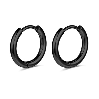 AOEDEJ G23 Titanium Black/Steel Gray/Gold Hoop Earrings 18G Small Huggie Hoop Earrings 8mm/10mm/12mm Cartilage for Sensitive Ears for Multiple Piercing Cartilage Hoop Earring Stack Jewelry - style: Circle-BK-12mm