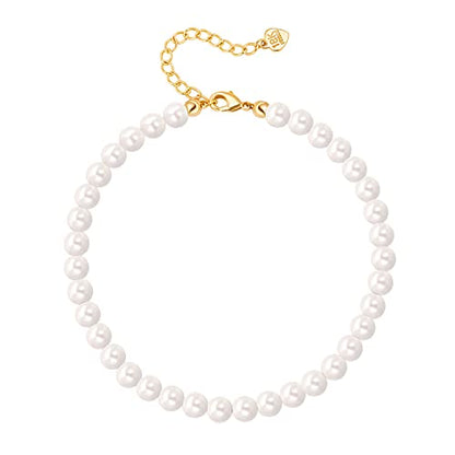 Handmade Pearl Beads Anklets for Women Adjustable White Beaded Ankle Bracelet for Wedding Gift
