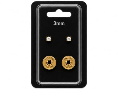Caflon 16G CZ Sterile Piercing Studs, Hypoallergenic, 3/4/5mm, 12 Pack | FDA & EC compliant piercing studs. Nickel-safe, sterile-packaged, secure butterfly backs, tarnish-resistant finish. - size: 3mm, style: 24K Gold Plated