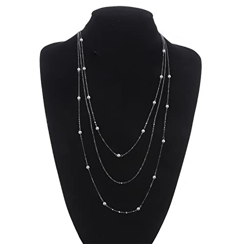COLORFUL BLING Multilayer Choker Long Chain Tassel Pendant Necklace for Women Beads Necklace Long Bar Charm Chain Jewelry - color: F silver pearl