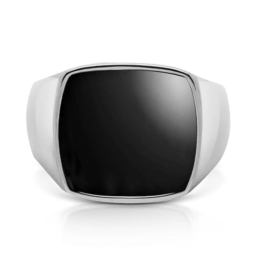 Square Cut Tiger Eye/Black Onyx/Turquoise/Lapis/Moss Agate Rings for Men 925 Sterling Silver 10K 14K 18K Gold Signet Rings for Men - style: Black Onyx