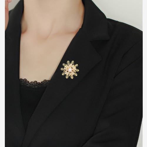 Delicate Pearl Crystal Brooch Pins for Women Girls Dance Balls Wedding Bridal Jewelry - color: B Gold-snowflake