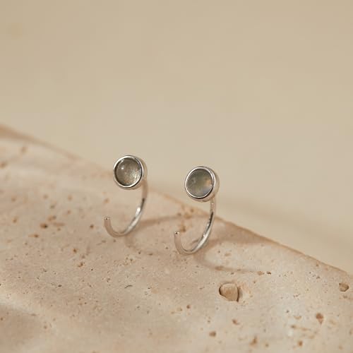 CHIC & ARTSY 925 Sterling Silver Half Hoop Earrings for Women, Dainty Huggie Hoops with Synthetic Opal, Moonstone, CZ & Gemstones, Lightweight Comfort Fit Everyday Elegant Jewelry - color: Synthetic Labradorite/Silver