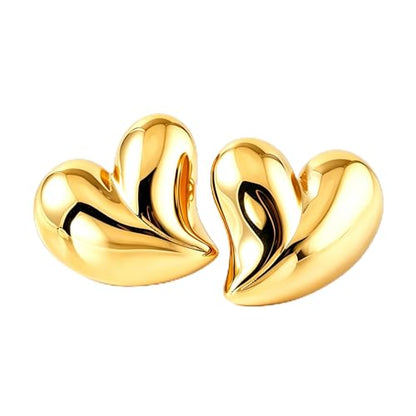 Gold Statement Earrings For Women, 14K Gold Plated Textured Geometric Drop Earrings - Hypoallergenic Stainless Steel Statement Earrings for Women, Waterproof Fan-Shaped Dangle Earrings for Beach & Daily Wear - color: Heart DKE252103GL