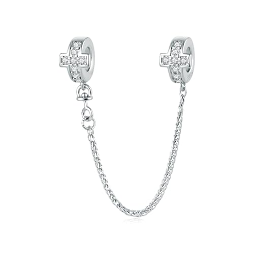 Heart Charm Clip Lock Spacer Stopper Charm Bead Bracelet 925 Sterling Silver Charms Safety Chain for Pandora Bracelets - color: Round Silver Safety Chain BSC1279